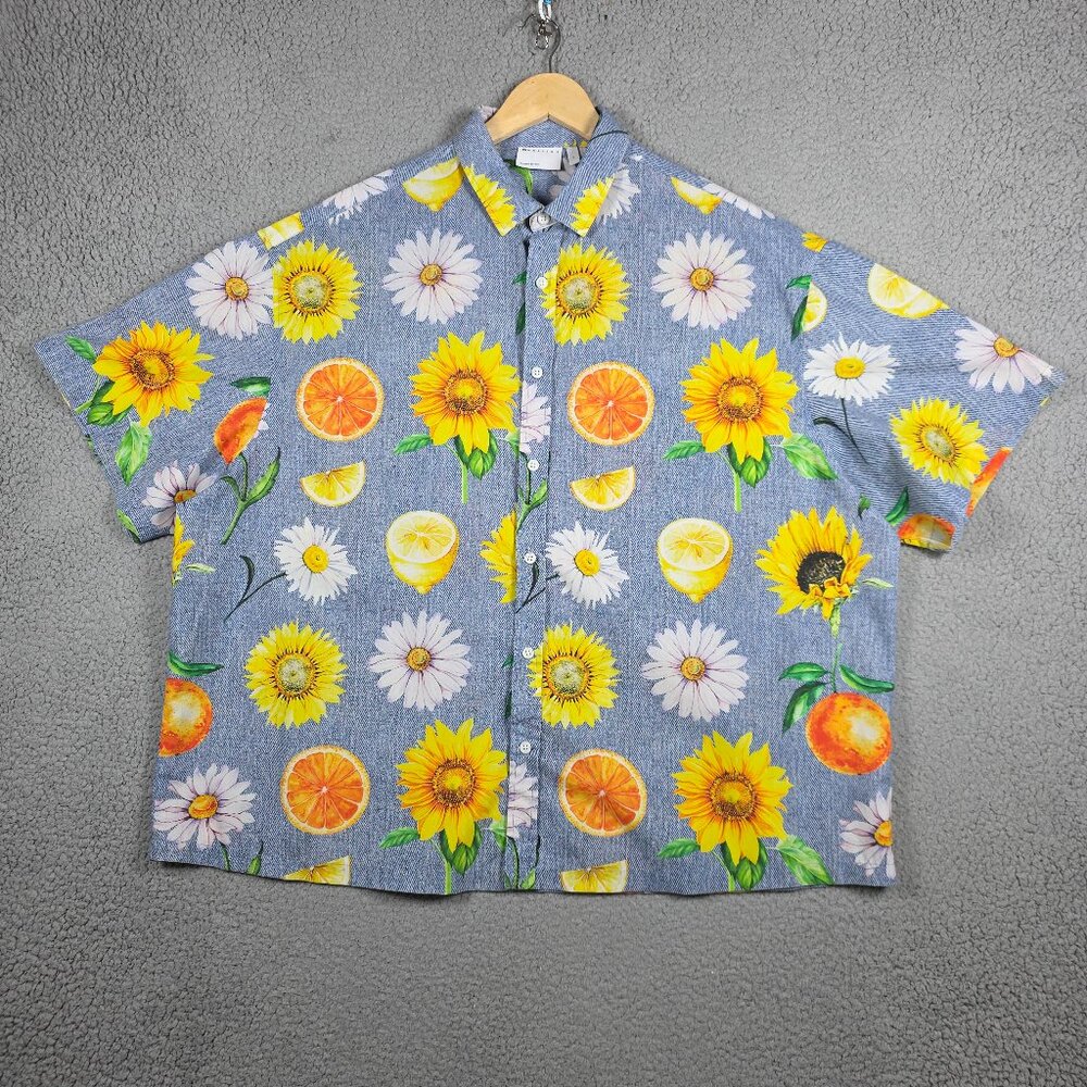Asos Shirt Mens Size Large Sunflower All Over Print Button Down Oversized Summer